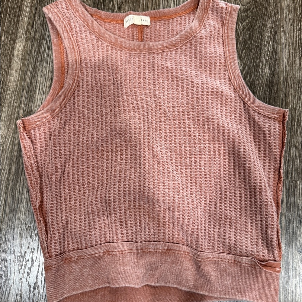 Waffle Knit Cropped Tank Top - Rose Dust